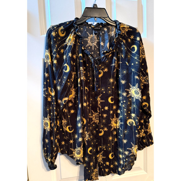 Torrid Celestial Moon Stars Crinkle Gauze Fabric With Lurex Peasant Style Blouse - Picture 3 of 8